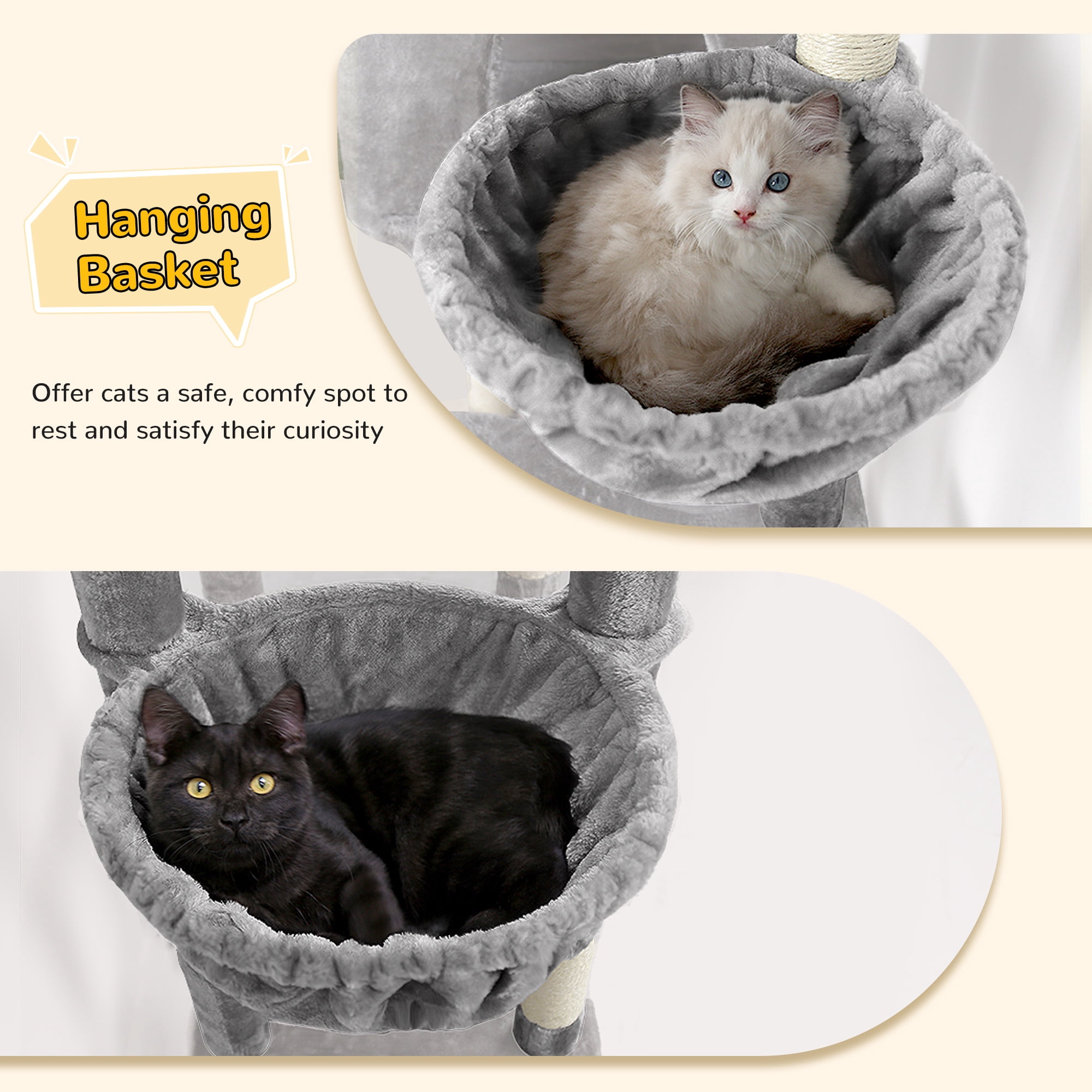 Globlazer 78" Multi-Level Large Cat Tree and Tower Condo for Indoor Cats with Sisal Scratching Posts, Condos, Hammock & Hammock,Light Gray