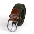 thumbnail image 3 of Cinturón elástico trenzado universal de tela informal para hombre y mujer, con presilla y punta de cuero sintético (negro), 3 of 5