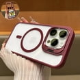 thumbnail image 3 of Allytechgroup Magnetic Case for iPhone 13 Pro Max with Aluminum Alloy Stand/ Metal Buttons/ Camera Lens Protector [Compatible with MagSafe] Anti-Yellow Translucent Matte Clear Back Cover, Winered, 3 of 11