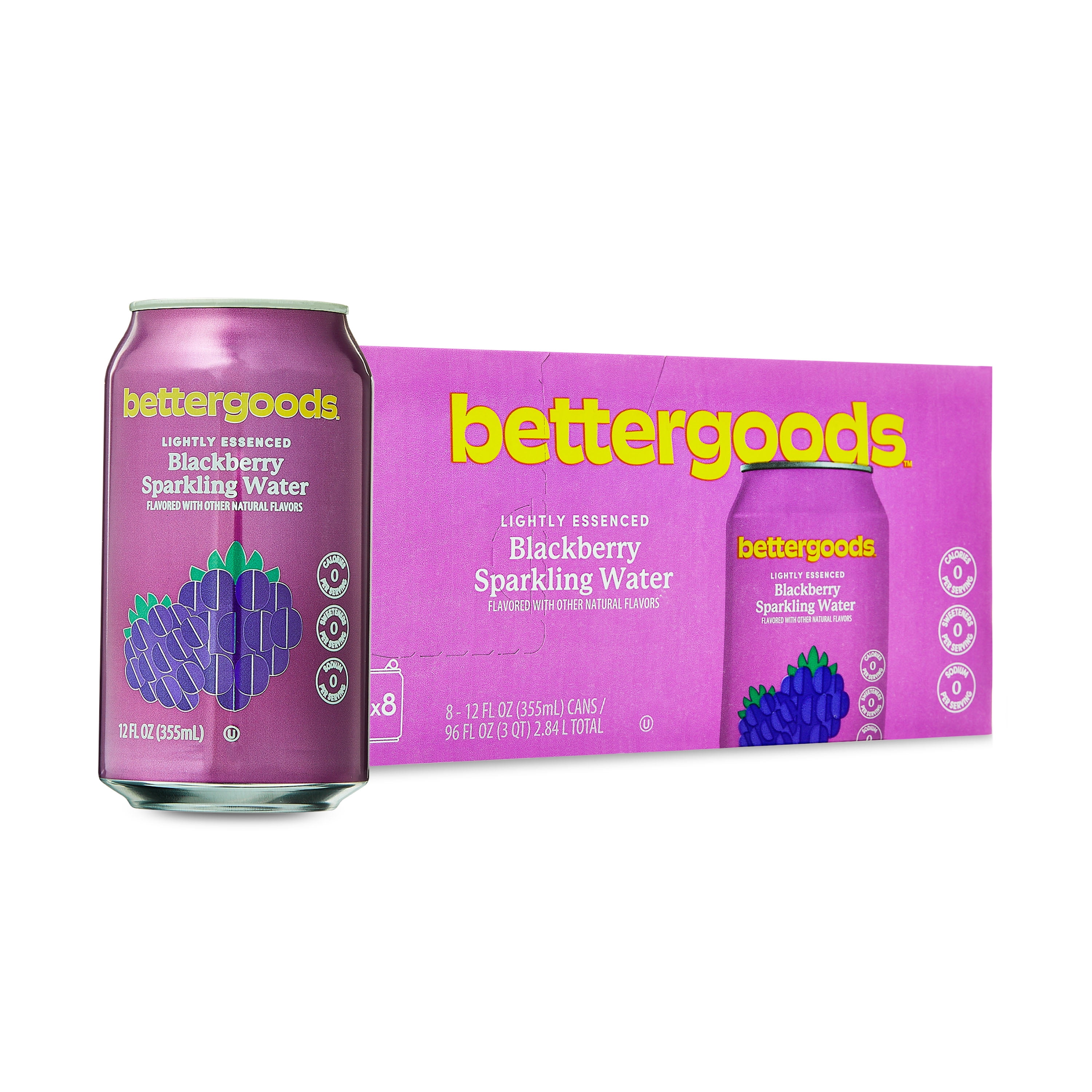 (6 pack) bettergoods Blackberry Flavored Sparkling Water, 12 fl oz, 8 Cans