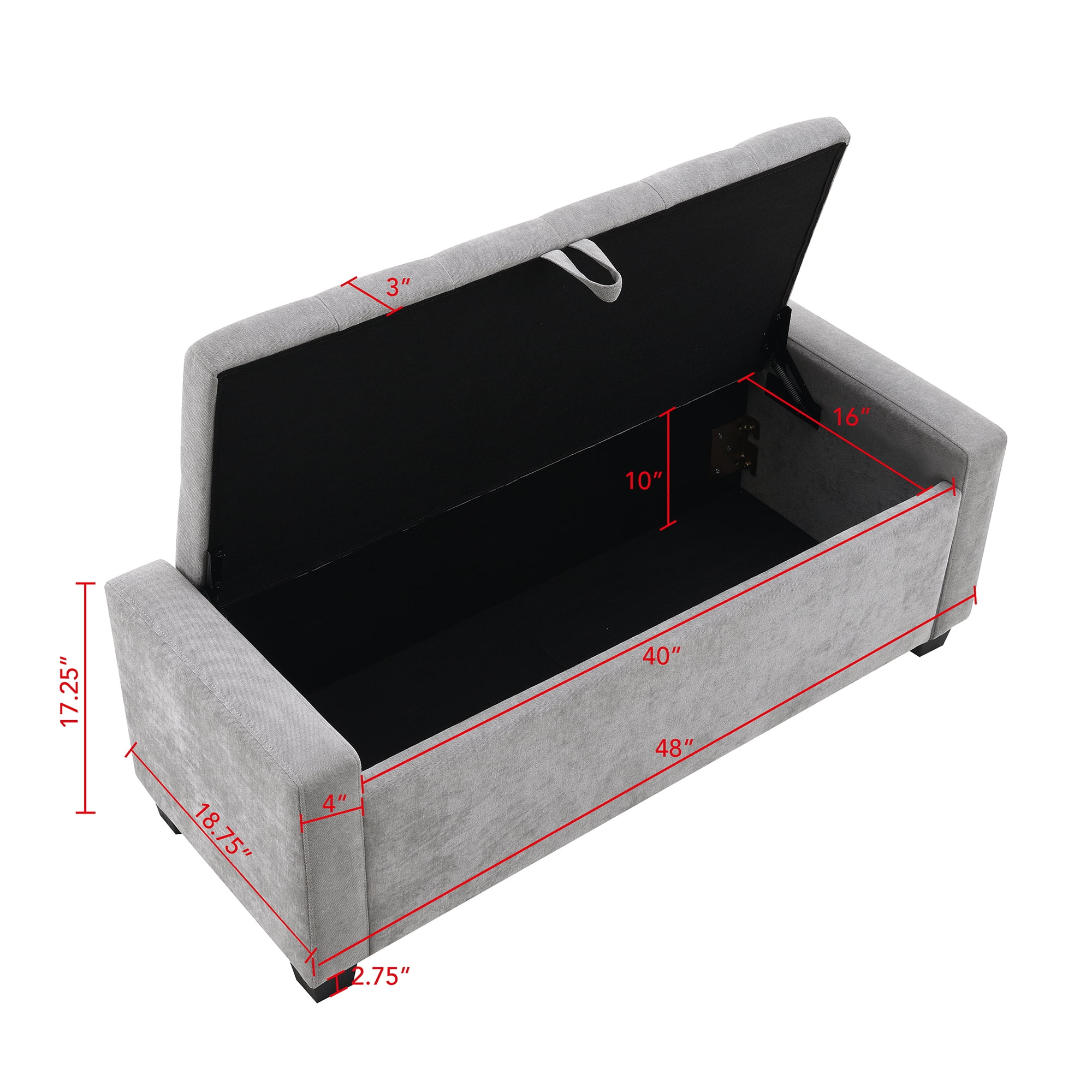 Ottoman with Storage, Upholstered Bench with Button Tufting and Safety Hinge, Solid Wood Frame for Bedroom Living Room Entryway, Light Grey
