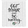 thumbnail image 3 of Eat Drink and Be Merry Shower Curtain, New Year Concept with Best Wish Message Mistletoe, Fabric Bathroom Set with Hooks, 69W X 70L Inches, Charcoal Grey Green Pink, by Ambesonne, 3 of 3
