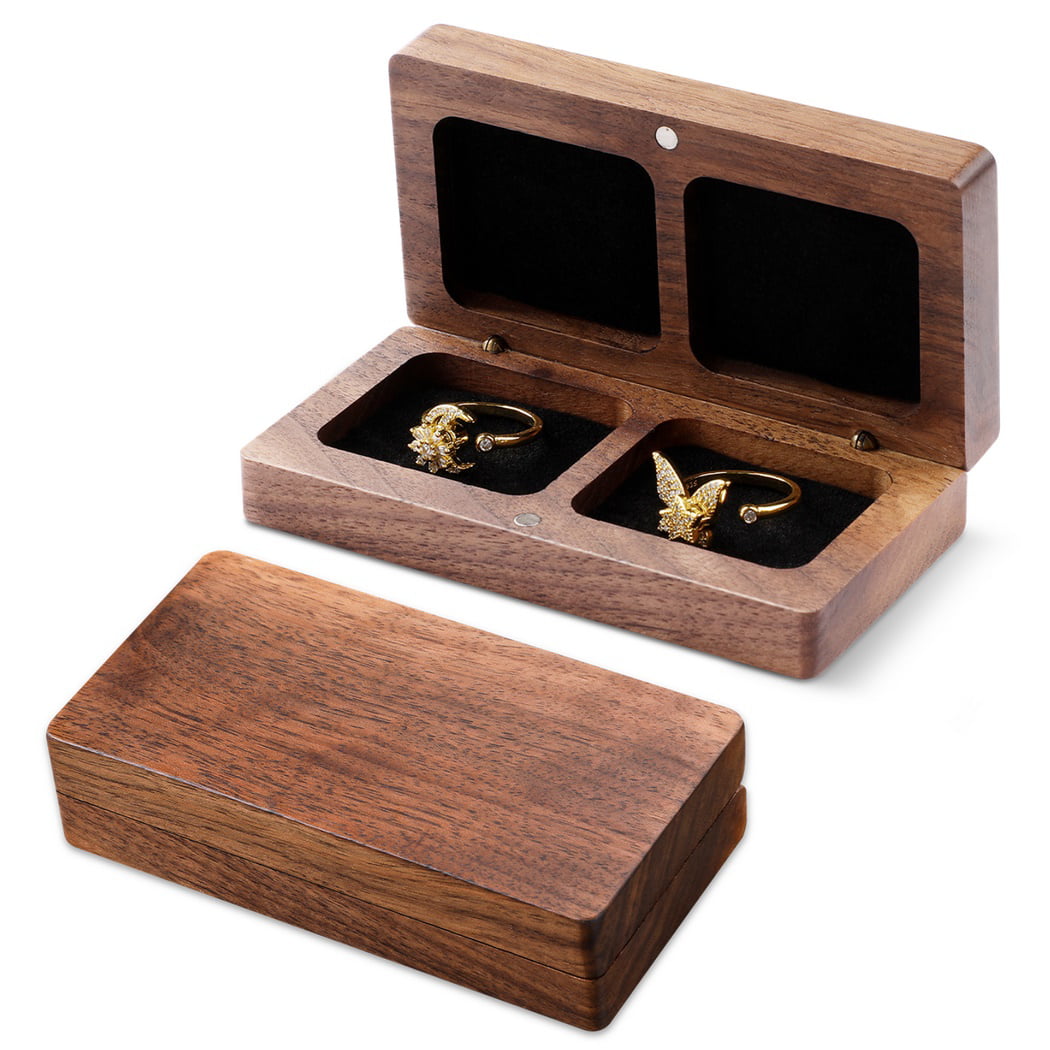 High-quality Walnut Wooden Jewelry Box Wedding Engagement Ring Storage Box  Large Capacity Earring Storage Holder Display Box