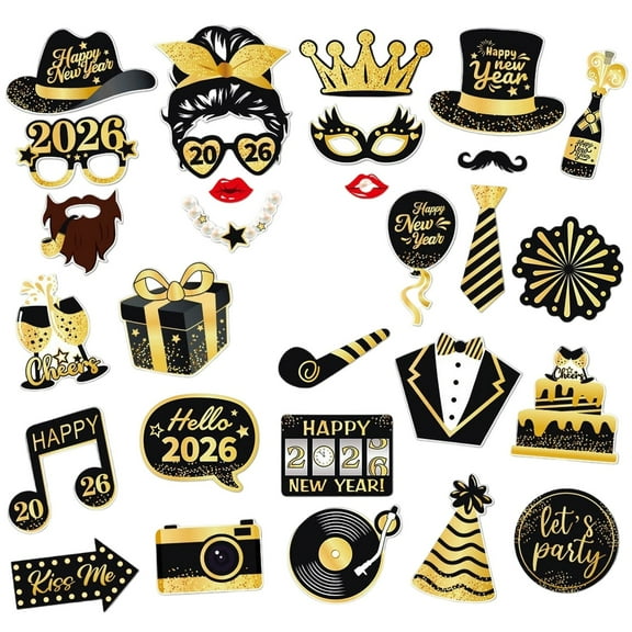 Getwin New Year Props,Holding A Funny Photo, He Said,2026 New Year'S Photo Booth Props Assorted Funny Handheld Glitter Props for Nye Decor Group Selfies & Festive Celebrations