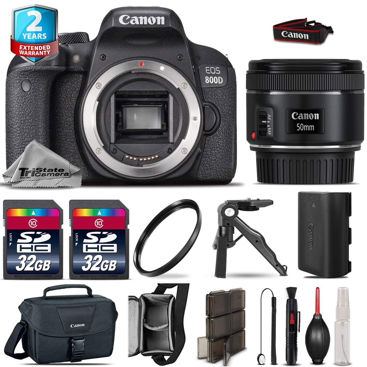 Canon EOS Rebel 800D Camera + 50mm 1.8 STM + Tripod Grip +2yr Warranty
