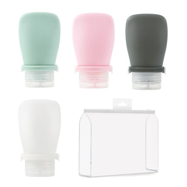 Laklulu - Paquete de 4 botellas de viaje de silicona, rellenables y exprimibles, para accesorios de viaje, artículos de tocador, tubos cosméticos para champú, loción, jabón líquido