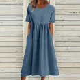 thumbnail image 1 of Lindbes 2024 Été Nouveau P-2TG Vintage Coton Lin Robe Femme Décontractée Ample Col Rond Manches Courtes Mode Maxi Robes Vestidos Mujer, 1 of 7