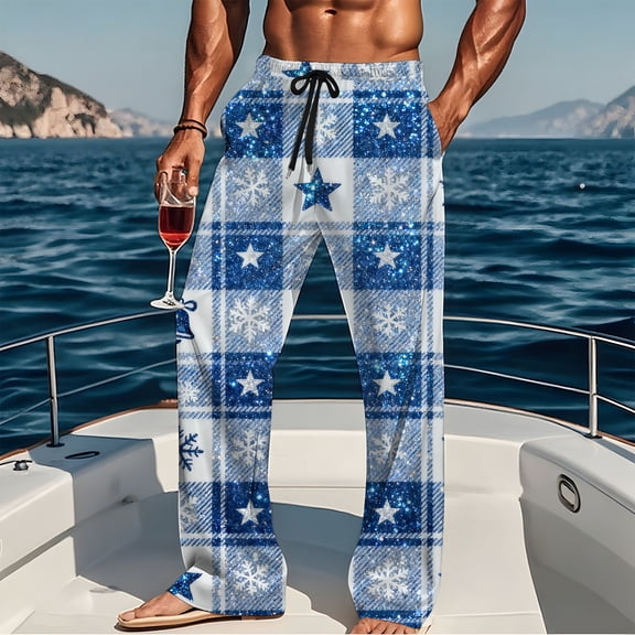 Txeol Mens Classic Baggy Plaid Pants Elastic Waist Drawstring Trousers Lightweight Straight Leg Lounge Pants with Pockets,Multicolor,XL