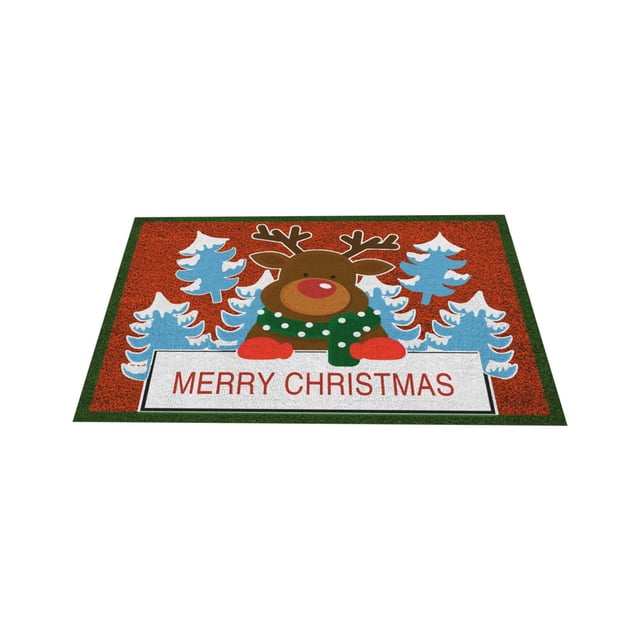 Tapis de Porte Rouges de Noël pour Entrée Extérieure, Tapis de Porte d'Entrée de Noël pour l'Intérieur, Tapis Brossé pour Vestibule de Porte d'Entrée, Tapis d'Entrée de Noël Anti-Saleté, Pas de Lavage, la Saleté Peut Être Coupée, Tapis Antidérapant
