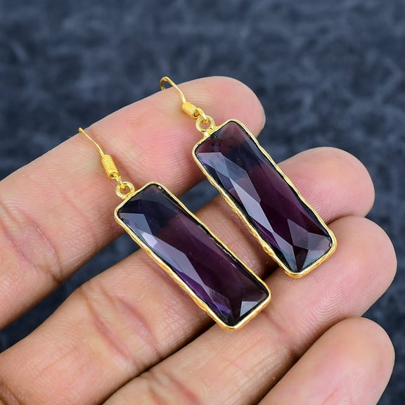 Amethyst 925 Sterling Silver Gemstone Handmade Jewelry Earring 2.05"
