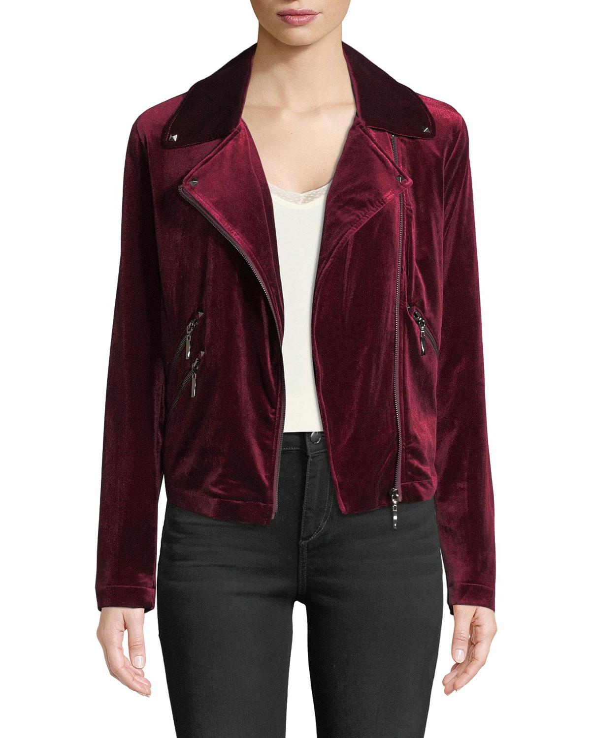 Bagatelle Velvet Biker Jacket (Wine, XS 