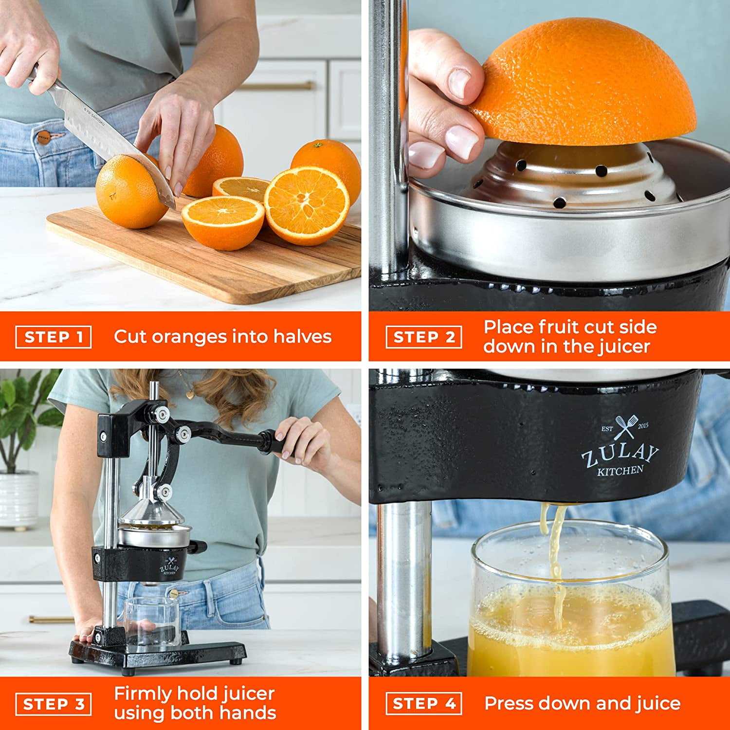 Zulay Professional Citrus Juicer - Manual Citrus Press and Orange Squeezer + 2 in 1 Metal Lemon Squeezer Complete Set