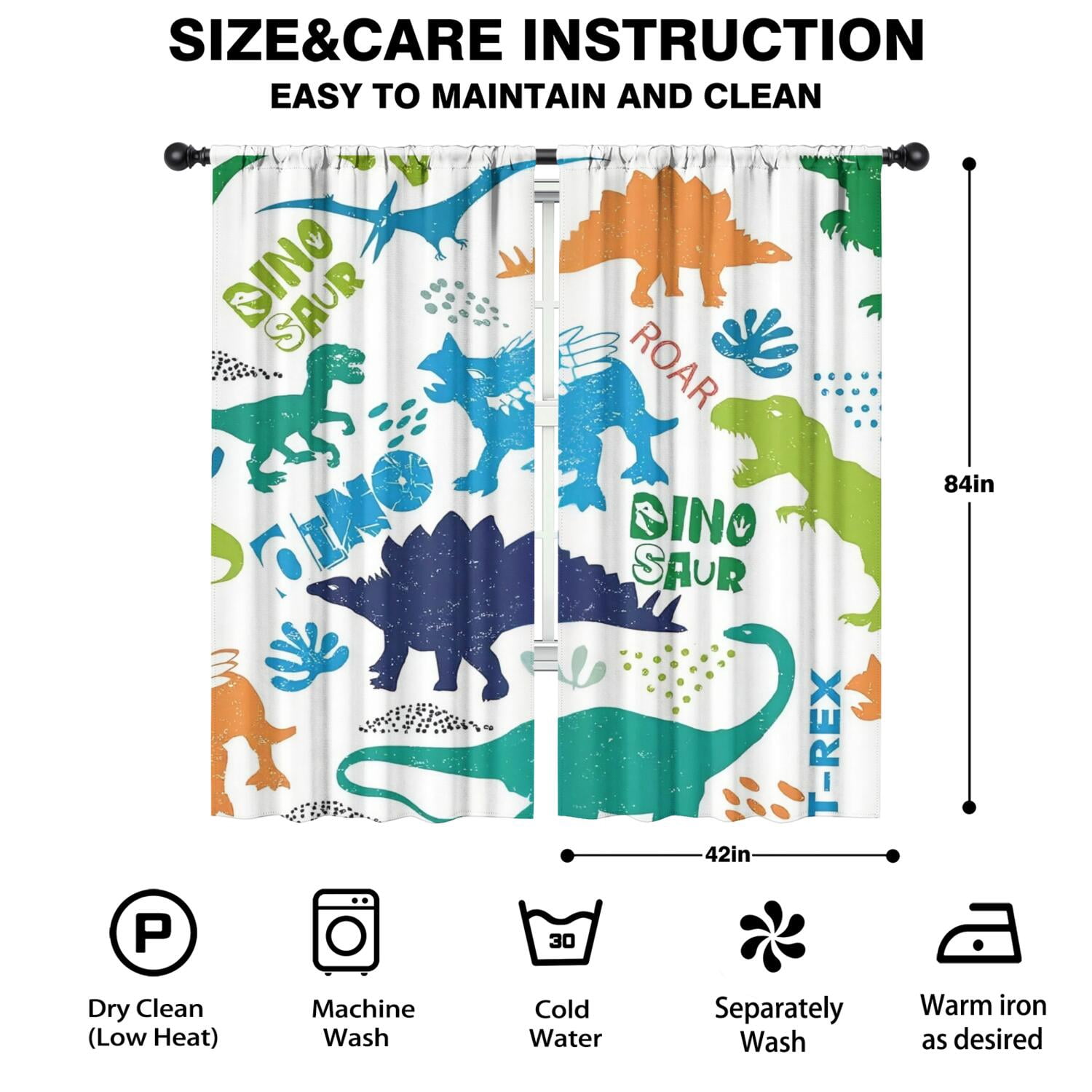 Dino Curtains for Boys Room, Kids Boys Cartoon Dinosaur Funny Colorful Safari Animals Blackout Window Drapery Treatments for Baby Kids Room Bedroom Living Room Nursery Fabric 2 Panels, 42"x84" Inch