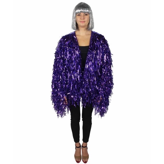 HPO Unisex Tinsel Jacket Loose Fit Long Sleeve Carnival Halloween Cosplay Fancy Dress Outfit, Purple, M