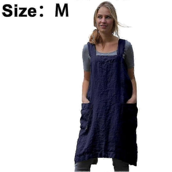 New 2023 Cotton Linen Apron Cross Back Apron For Women With Pockets Pinafore Dress For Baking Cooking - ya