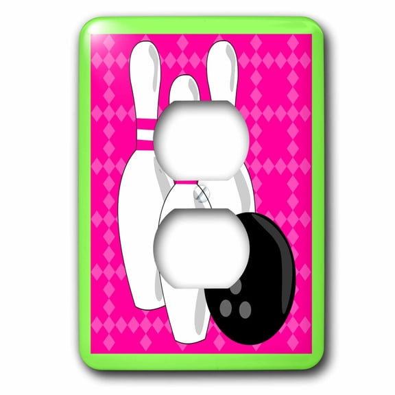 3dRose, Pink and Green- Bowling Pins and Ball, 2 plug outlet cover