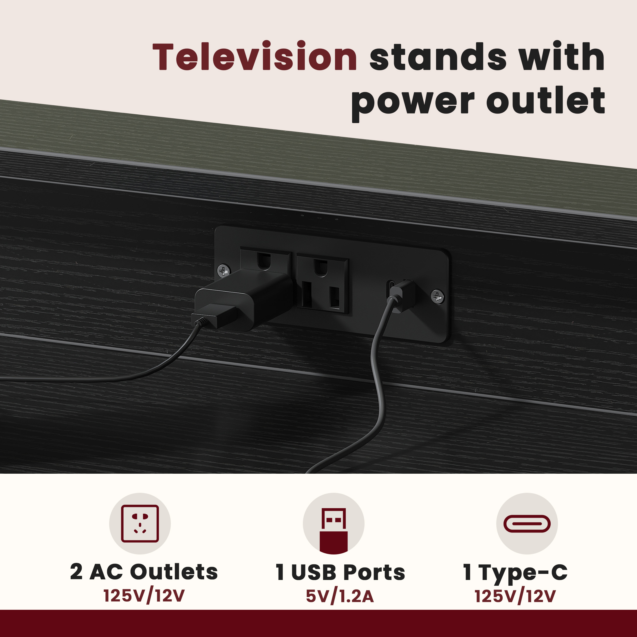 edx 8-Drawer TV Stand with LED Lights & Power Outlets, Black photo 8