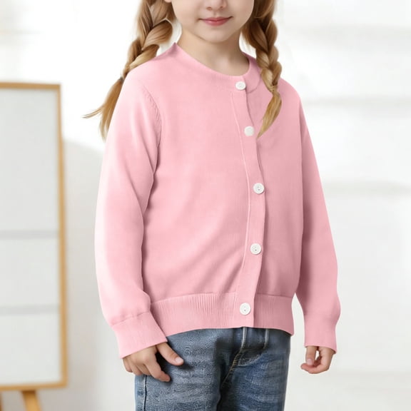 hengsof Girls Cotton Knit Cardigan Coat for 1-9 Years Old Sun Protection Long Sleeve Open Front Jacket Lightweight Comfortable