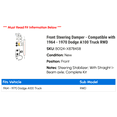 thumbnail image 2 of Front Steering Damper - Compatible with 1964 - 1970 Dodge A100 Truck RWD 1965 1966 1967 1968 1969, 2 of 2