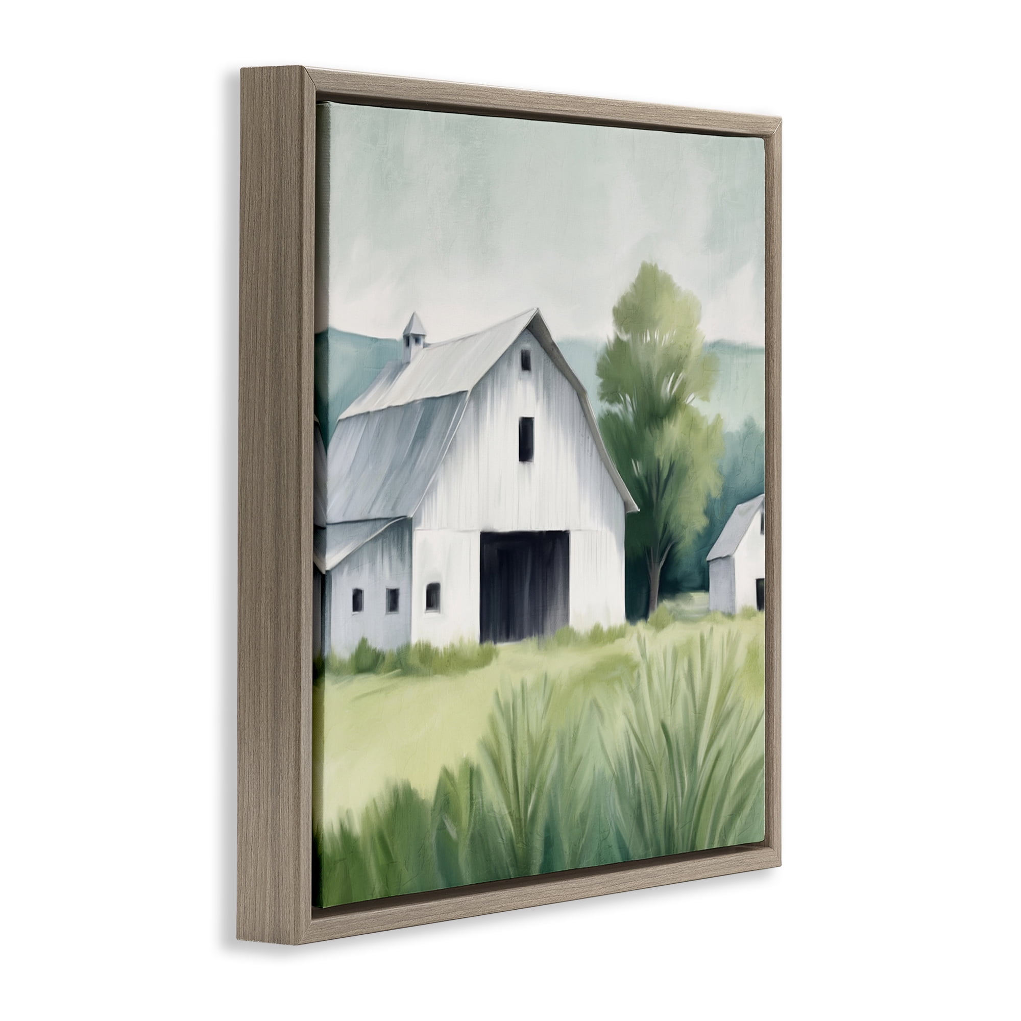 Stupell Industries Farm Home White Barn Brown Framed Floater Canvas Wall Art, design by Kim Allen