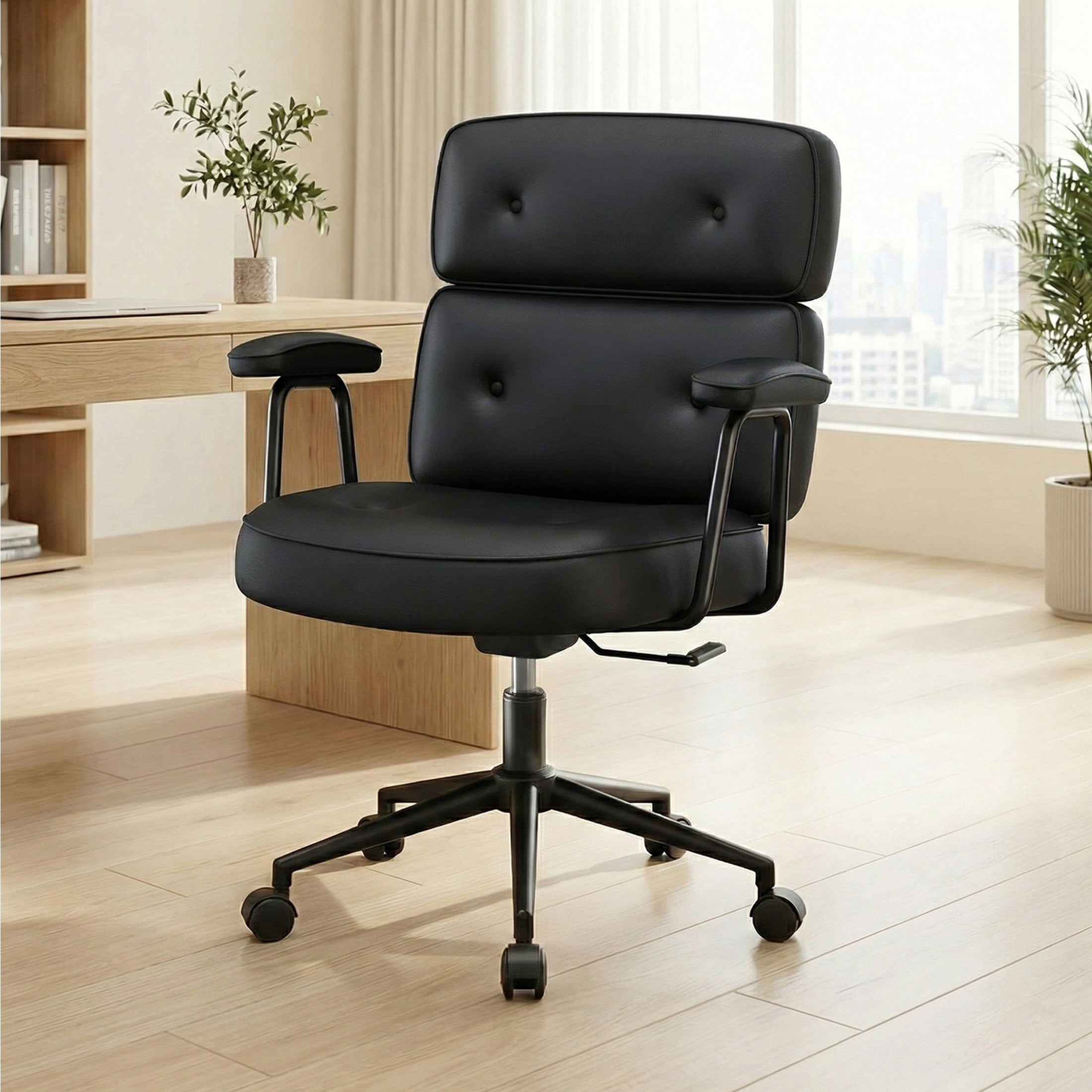 CONCETTA Ergonomic Office Chair, Soft PU Leather Adjustable Task Chair with Lumbar Support and 360° Swivel, Black Gray Green Pink