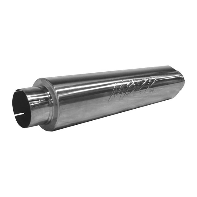 MBRP M91031 Exhaust Muffler XP Series 6 Inch Diameter Stainless Steel Case; Single 4 Inch Center Inlet; Single 4 Inch Center Outlet; 24 Inch Body/30 Inch Overall Length