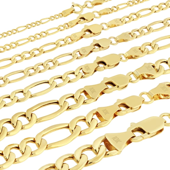 Nuragold 10K Real Yellow Gold Figaro Link Chain Necklace 16"-30" (2mm-9mm) Italian Jewelry for Men & Women