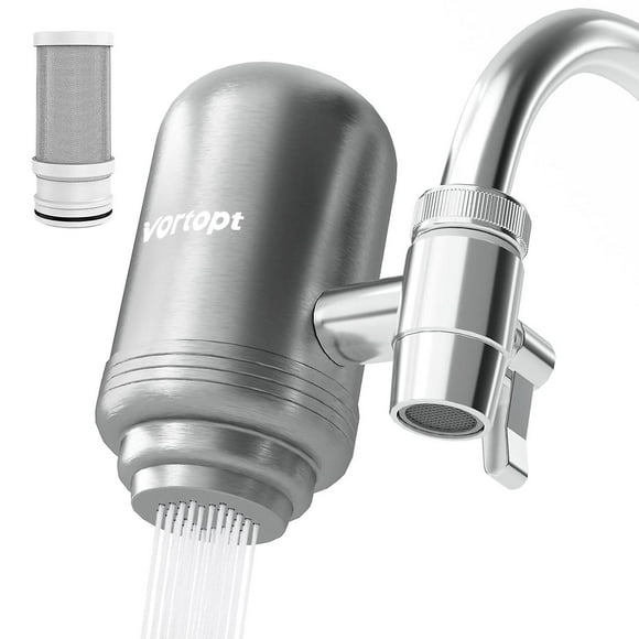 Stainless Steel Faucet Filter, 400 Gallon Faucet Water Filter, Faucet Water Purifier, Removes Sand, Chlorine and Bad Taste -GSL