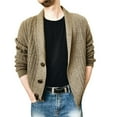 thumbnail image 2 of CEHVOM Men's Solid Color Lapel Long-sleeved Single-breasted Sweater Coat, 2 of 4