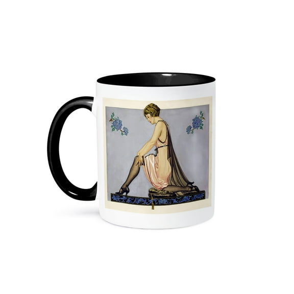 3dRose, Art Deco Hoisery Ad, 11oz Two-Tone Black Mug