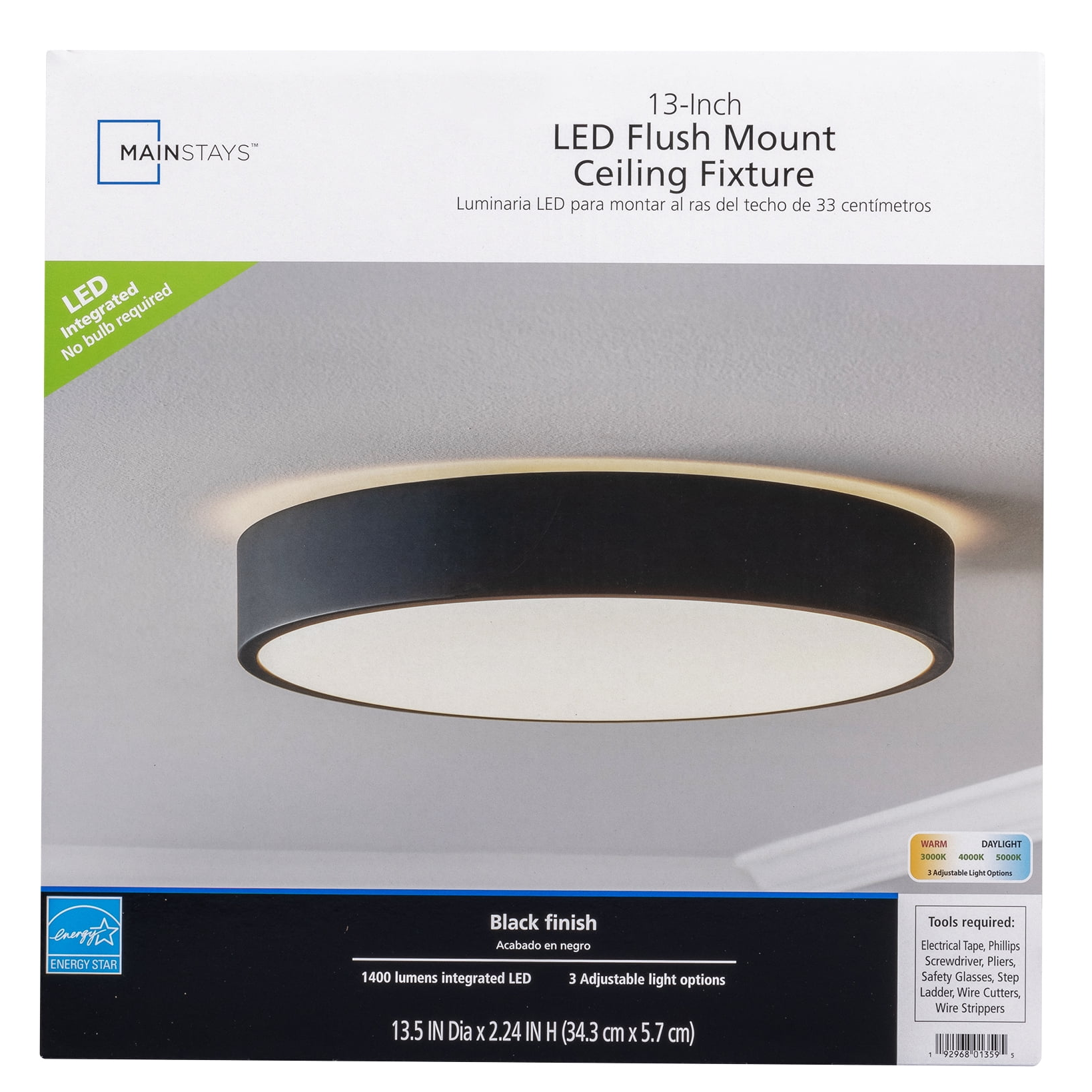 Mainstays 13 in LED Flush Mount Light, 3CCT Black photo 6