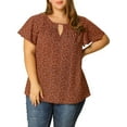 thumbnail image 3 of Unique Bargains Women's Plus Ruffle Short Sleeve Keyhole Chiffon Blouse Top Burgundy 3X, 3 of 9