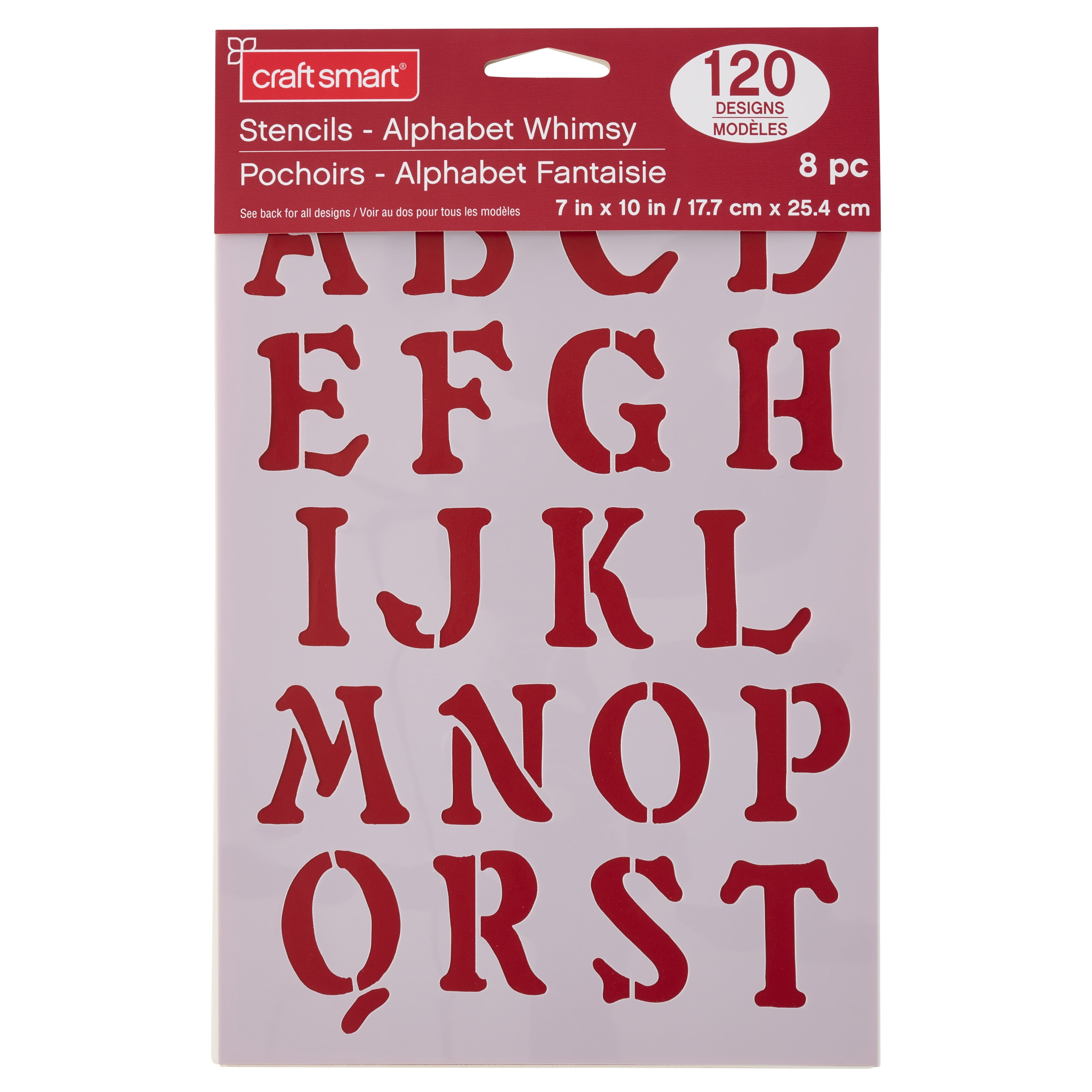 Craft Smart 1.5" Whimsy Alphabet Stencils - Reusable Plastic Stencil Sheets with 120 Playful Letter Designs per Pack, Ideal for DIY Crafts & Decor, 6 Pack