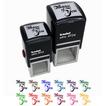 Thinking of You Elegant Text Self-Inking Rubber Stamp Ink Stamper - Black Ink - Small 1 Inch