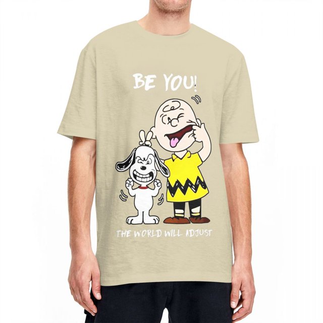 Camiseta de gran tamaño de Peanuts, Charlie Brown y Snoopy, camisetas de algodón, camiseta The World Will Adjust para camisetas de manga corta para hombres