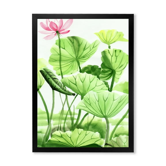 Designart 'Ancient Lotus Leaves In The Pond' Traditional Framed Art Print