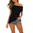 thumbnail image 5 of Women's Long Sleeve Boat Neck Off Shoulder Blouse Tops Black, 5 of 5