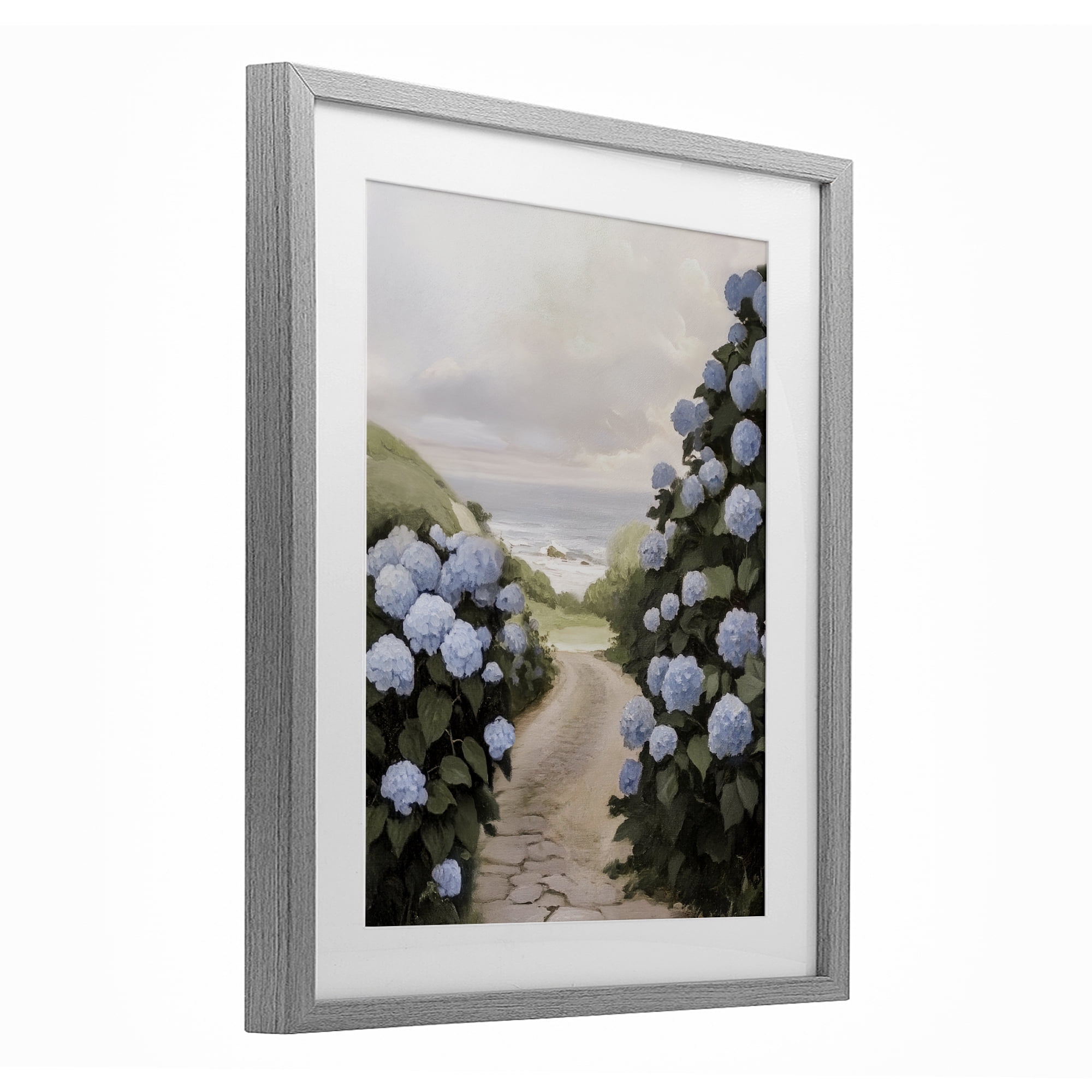 Stupell Industries Coastal Hydrangea Pathway Gray Framed Print Under Glass, design by Sisi and Seb