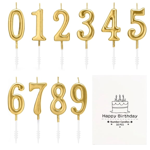 Appoft 10-Pieces Numeral Birthday Candles - Cake Numeric Candles Number 0 1 2 3 4 5 6 7 8 9,Used for Cake Decoration on Birthday Parties and Wedding Anniversary Celebrations(Champagne Gold)