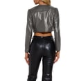 thumbnail image 3 of Chaquetas cortas de cuero PU Inspire Chic para mujer, chaqueta de manga larga de frente abierto, M gris oscuro, 3 of 6