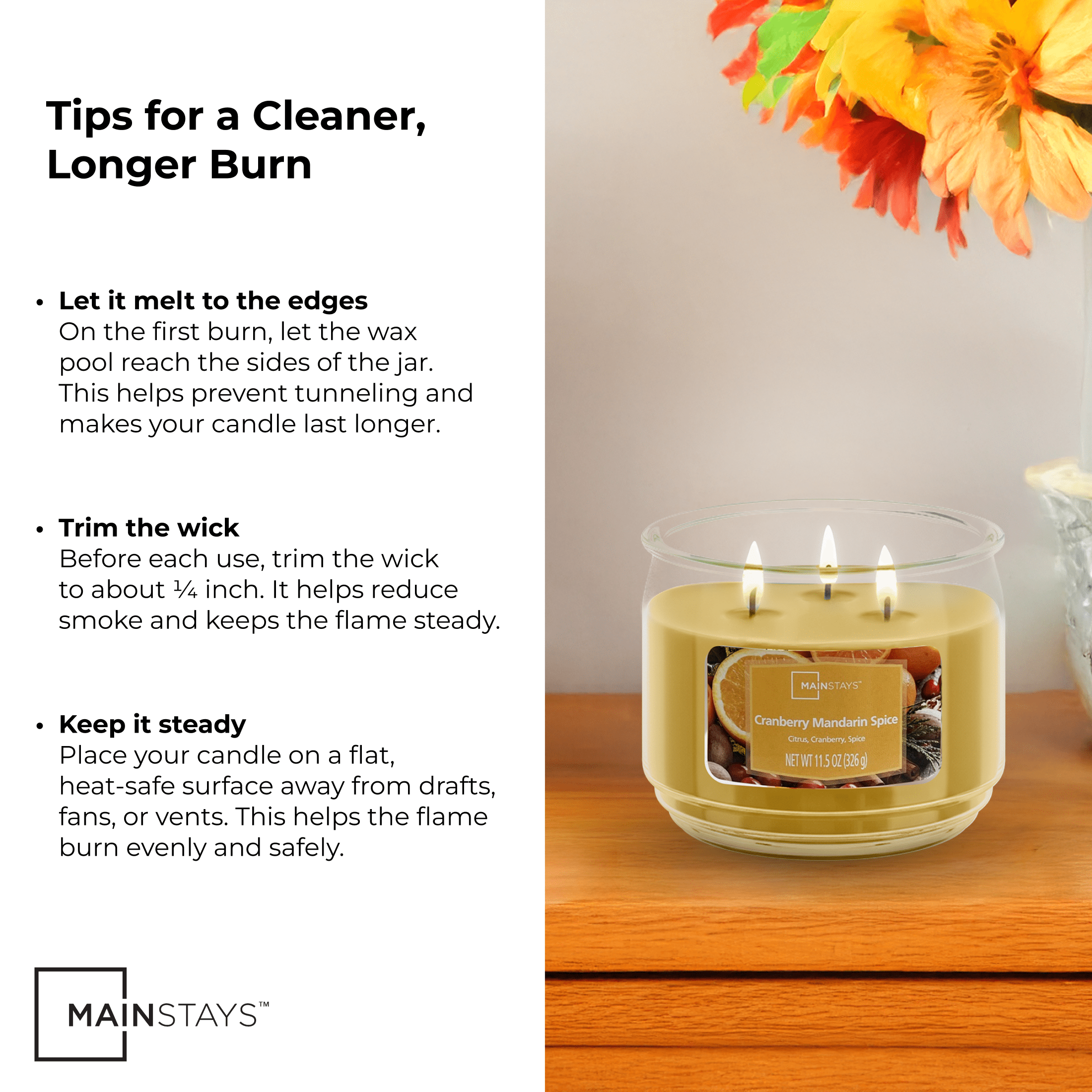 (3 pack) Mainstays 3-Wick Scented Glass Jar Candle, Cranberry Mandarin Spice, 11.5 oz