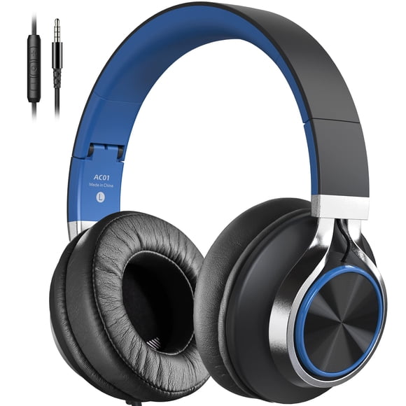 Auriculares supraaurales COOSII AC01 con cable y micrófono negro y azul
