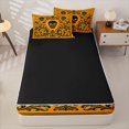 thumbnail image 4 of Feelyou Hippie Skull Zipper Full Size Comforter Sets with Fitted Sheet and 2 Pillowcases, Boho Damask Floral Zipper Bedding Set, Orange Black, Black Reversible, 4 Pieces, 4 of 7