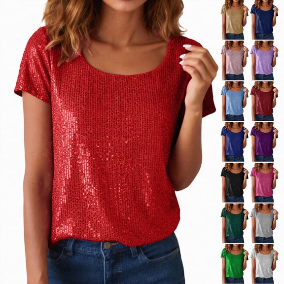 larppty Sequin Shirt for Women's Sparkly Short Sleeve Party Bling Glitter Fashion Blouse Top (Light Green, S)