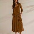 thumbnail image 2 of Kmdttou Ladies' Casual Loose Solid Color Round Neck Long Dresslong Sleeved Round Neck And Ankle Dress,Chic Day Dresses for Ladies Summer Wear, 2 of 8