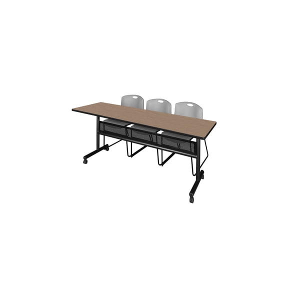 Regency Kobe 84 x 24 in. Flip-Top Privacy Nesting Table- Noble Oak, 2 Zeng Stack Chairs- Grey