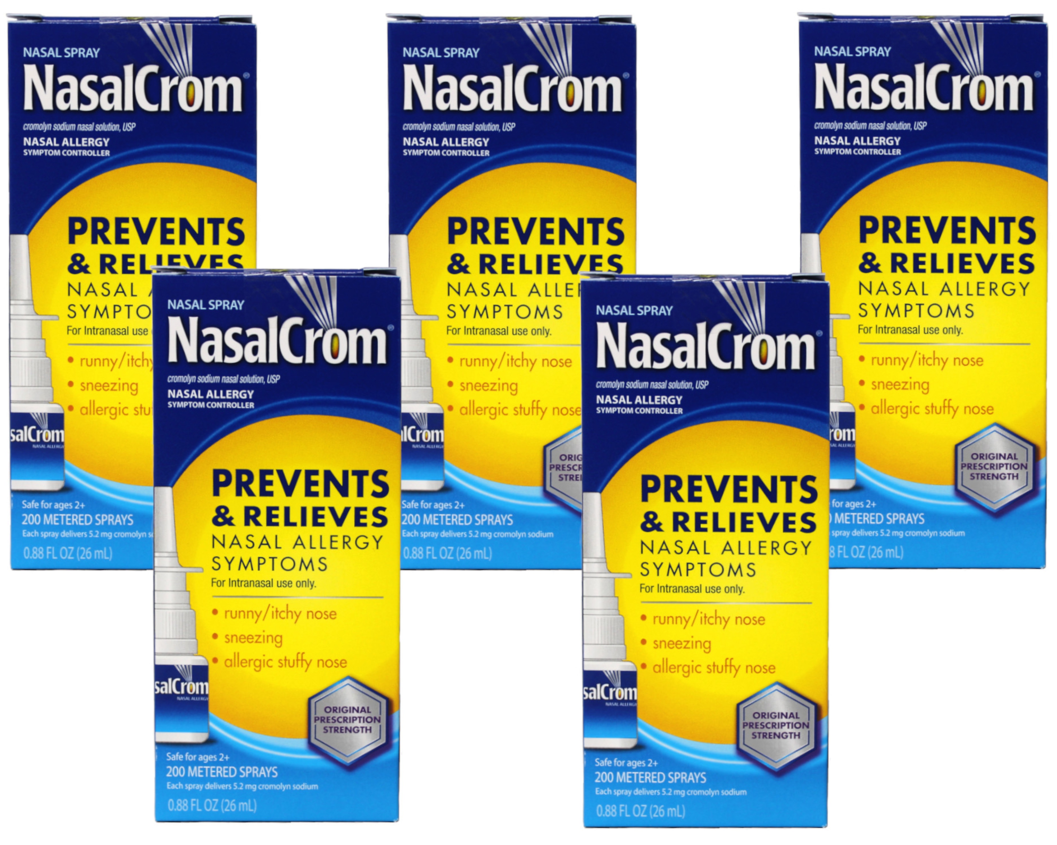 NasalCrom Nasal Spray Allergy Symptom Controller, 200 Metered Sprays, 0.88 FL OZ, - 5 Pack