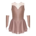 thumbnail image 3 of ranrann Ice Figure Skating Dress for Girls Rhinestone Mesh Chiffon Ballet Dance Leotard Dress Outfits Dusty Pink 16, 3 of 7