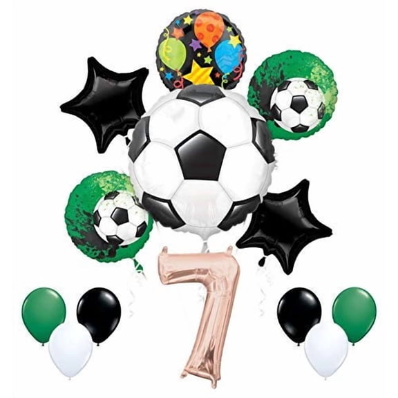 Mayflower Products Soccer Party Supplies 7th Birthday Girls Goal Getter Balloon Bouquet Decorations - Rose Gold 7
