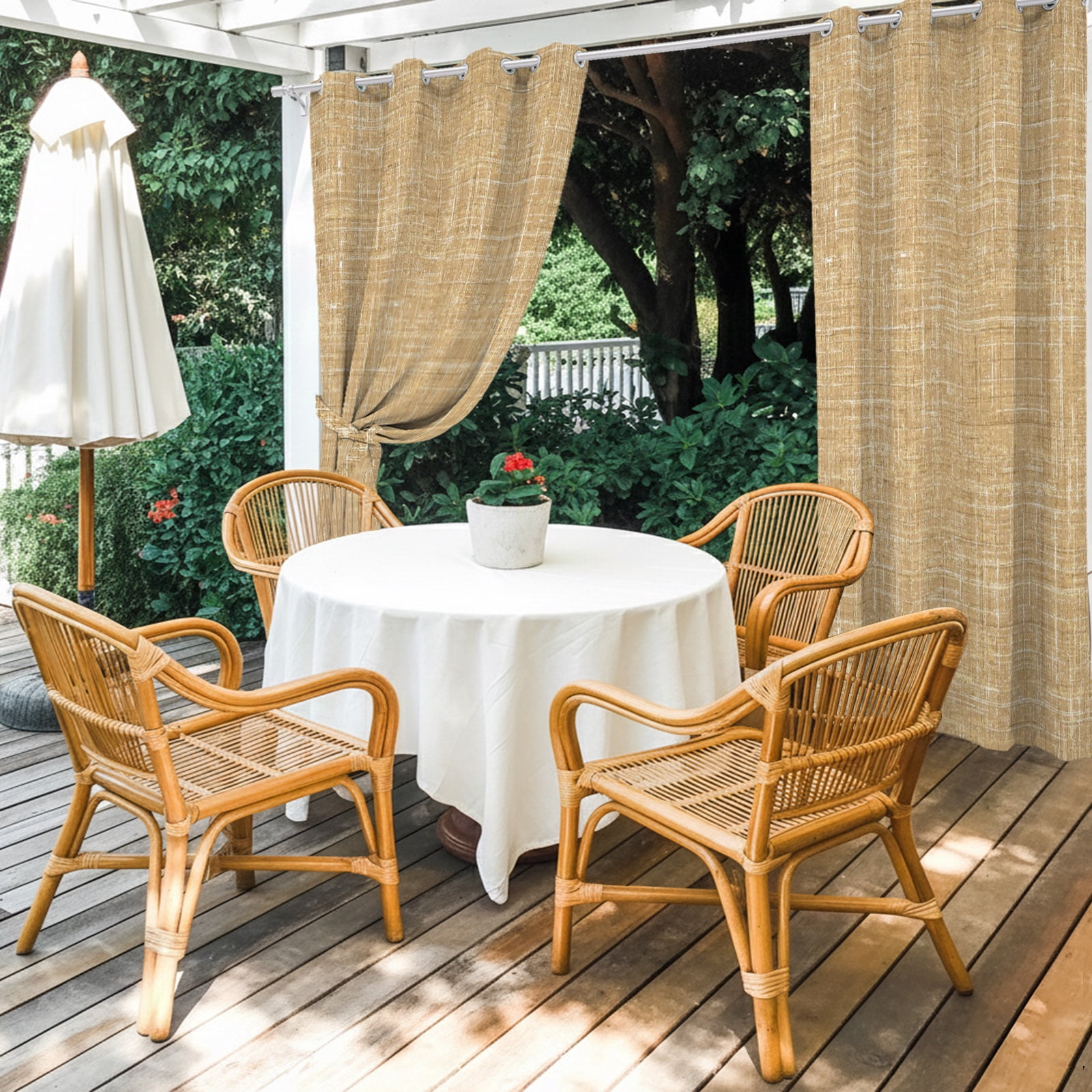 Khaki Outdoor Curtains for Patio, Abstract Modern Farmhouse Solid Color Sunshade Privacy Drapes Grommet Waterproof Outside Curtains for Porch/Cabana/Balcony 54"x 108", 1 Panel